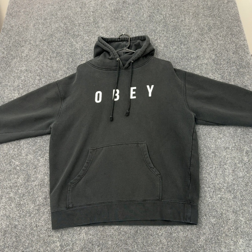 Obey Hoodie Mens L Black Cotton Blend Graphic Logo Streetwear Skate Style